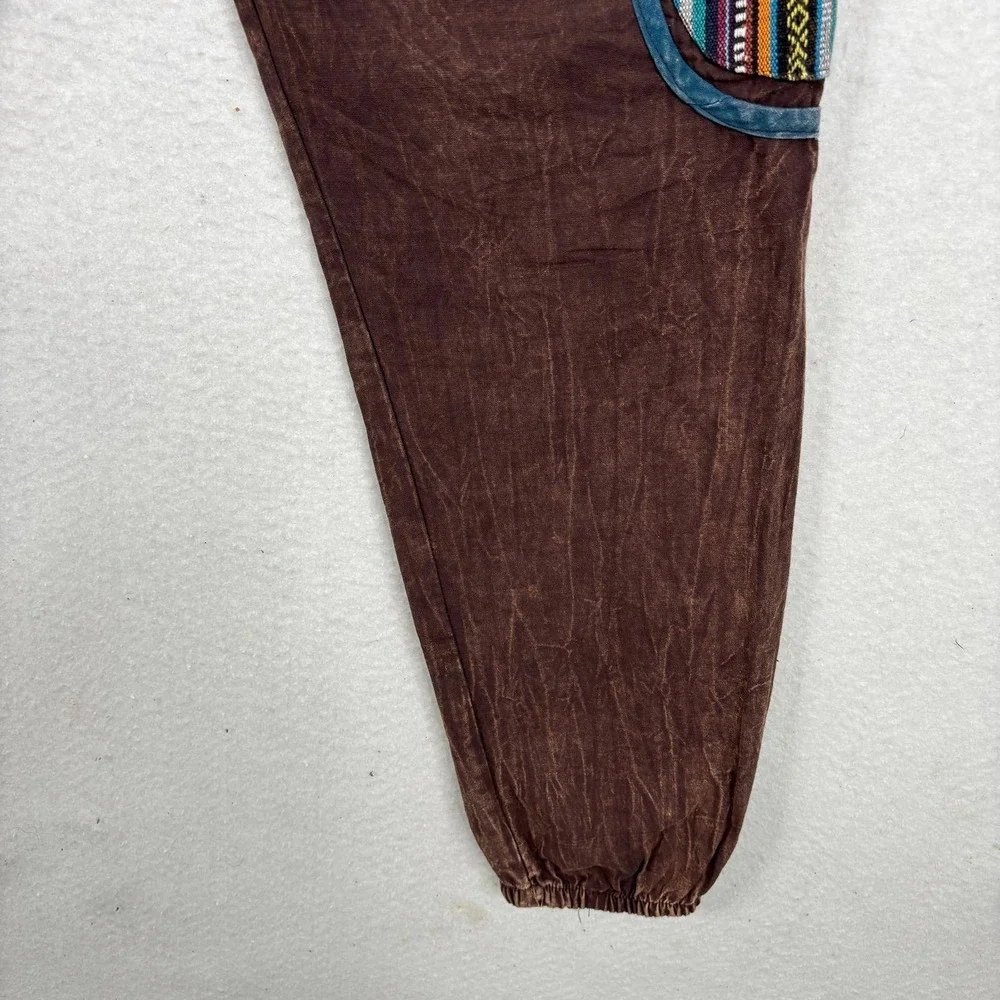 Ubranded Stonewashed Harem Pants Cotton Boho Cargo Medium Brown Tribal Woven